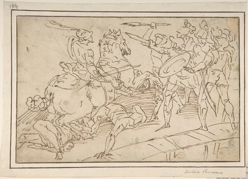 Horatius Cocles Defending the Bridge by Luca Cambiaso, drawing, 1527-1585