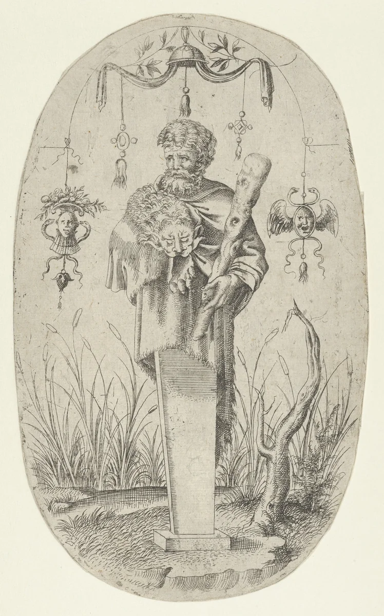 Term in the form of Hercules With His Club by Jean Mignon, print, 1535-1555