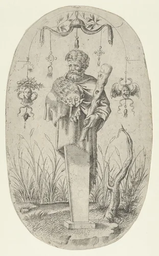 Term in the form of Hercules With His Club by Jean Mignon, print, 1535-1555