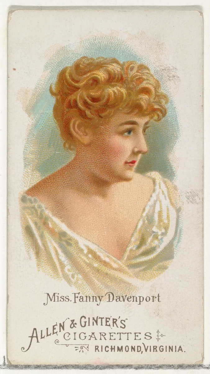 Miss Fanny Davenport, from World's Beauties, Series 1 (N26) for Allen & Ginter Cigarettes by Allen & Ginter, print, 1888
