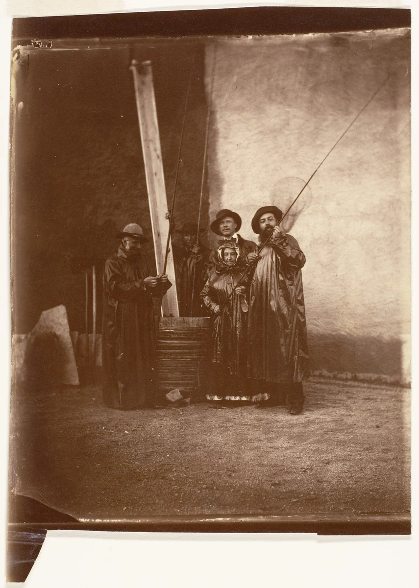 [The Artist, His Mother, and Friends in Fishing Garb] by Olympe Aguado de las Marismas, photograph, 1858-1862
