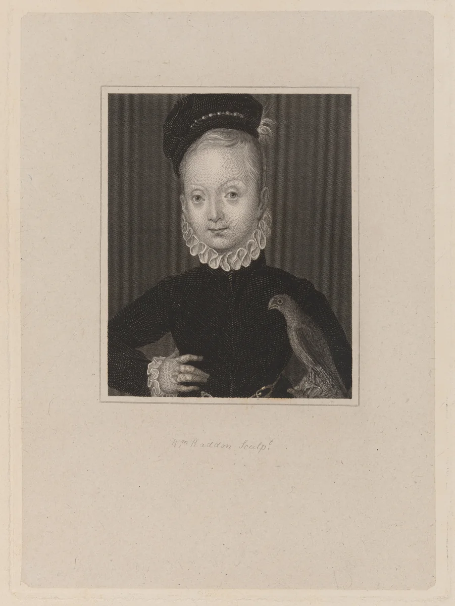 Portrait of Boy with Falcon by William Raddon, print, 1782-1877