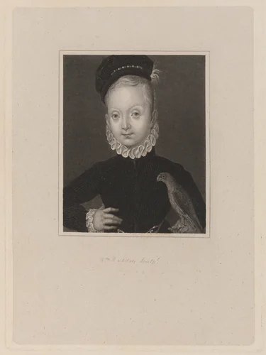 Portrait of Boy with Falcon by William Raddon, print, 1782-1877