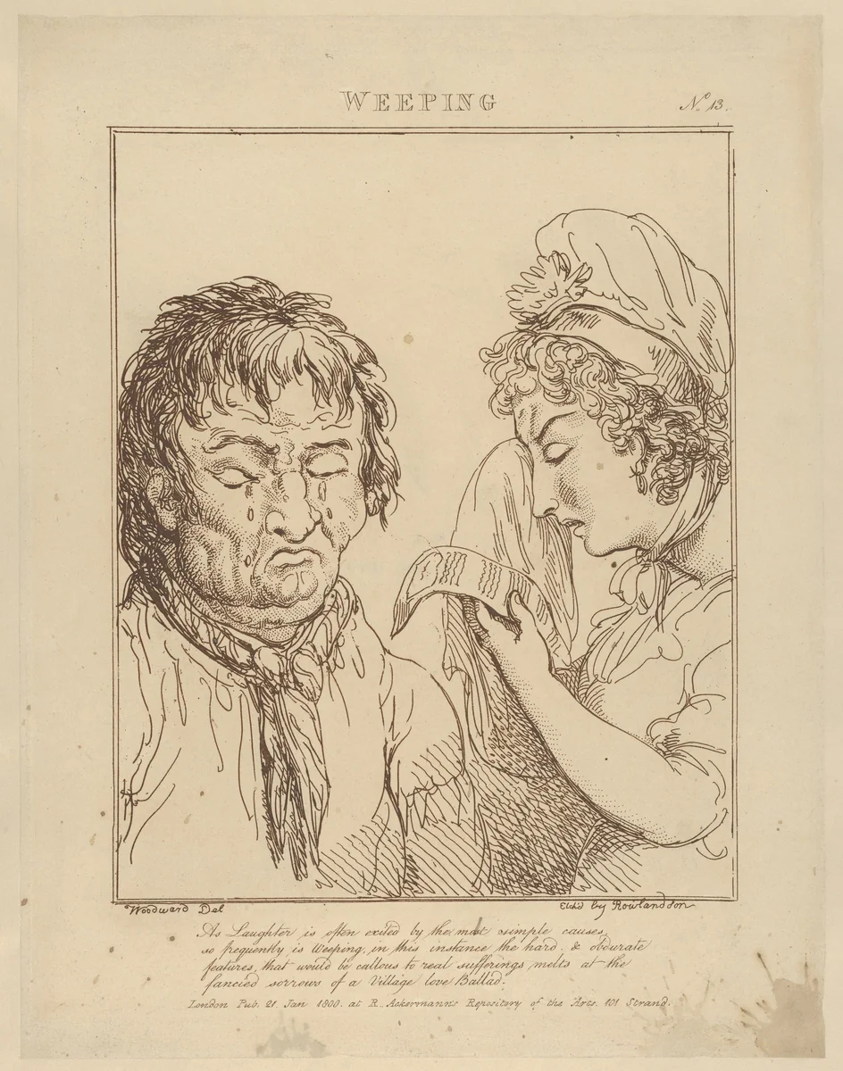 Weeping (Le Brun Travested, or Caricatures of the Passions) by Thomas Rowlandson, print, 1800