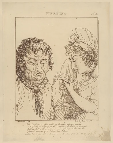 Weeping (Le Brun Travested, or Caricatures of the Passions) by Thomas Rowlandson, print, 1800
