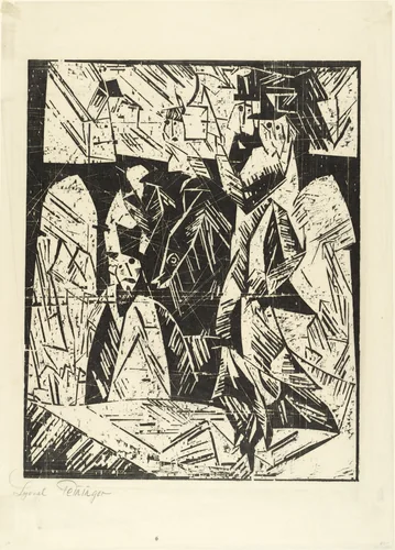 Promenaders (Spaziergänger) from the portfolio New European Graphics, 1st Portfolio: Masters of the State Bauhaus, Weimar , 1921 (Neue europäische Graphik, 1. Mappe: Meister des Staatlichen Bauhauses in Weimar , 1921) by Lyonel Feininger, print, 1918