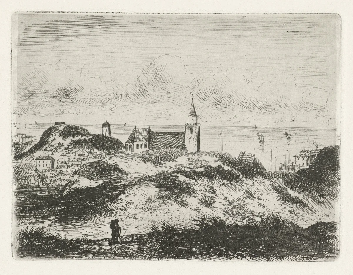 Gezicht op Scheveningen by Joseph Hartogensis, print, 1855