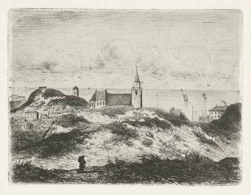 Gezicht op Scheveningen by Joseph Hartogensis, print, 1855