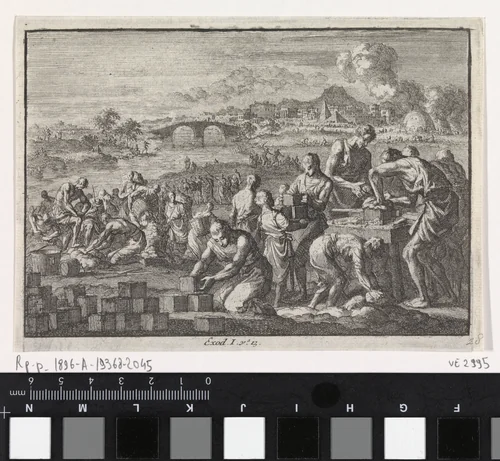 Israëlieten werken in slavernij in Egypte by Jan Luyken, print, 1703-1762