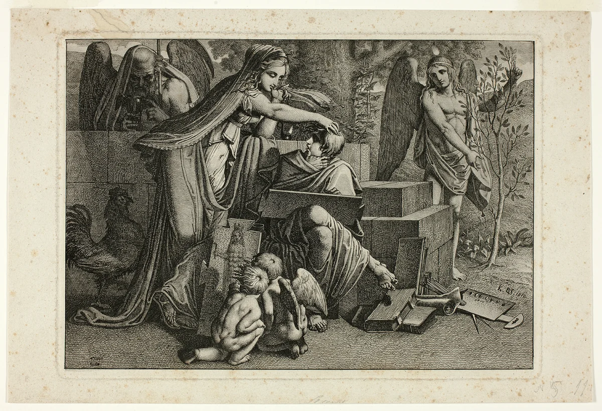 Allegory of Art: A Youth Inspired by the Spirit of Art by Carl Russ, print, 1810