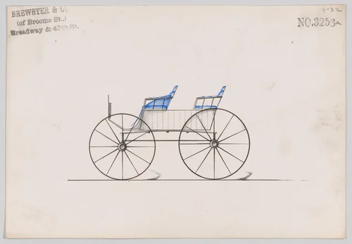 Design for 4 seat Phaeton, no top, no. 3253a by Brewster & Co., drawing, 1876
