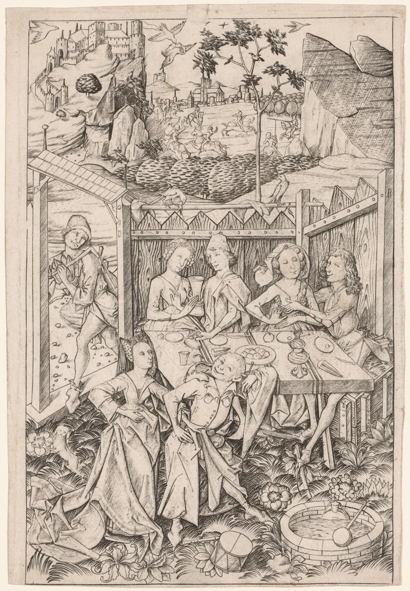 The Garden of Love (Large Plate) by Master ES, print, 1460-1470