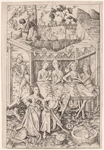 The Garden of Love (Large Plate) by Master ES, print, 1460-1470