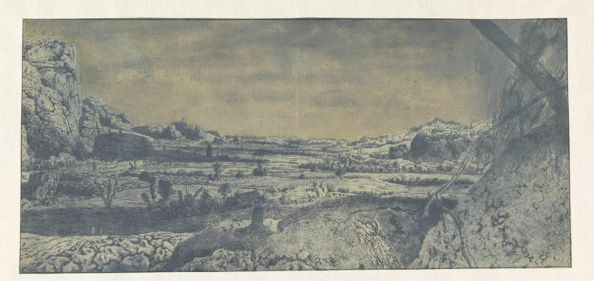 Bergvallei met omheinde velden by Hercules Segers, print, 1625-1630