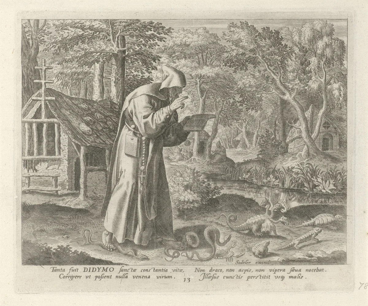 Didymus van Nitria als kluizenaar by Johann Sadeler, print, 1583-1588
