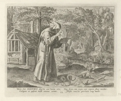 Didymus van Nitria als kluizenaar by Johann Sadeler, print, 1583-1588