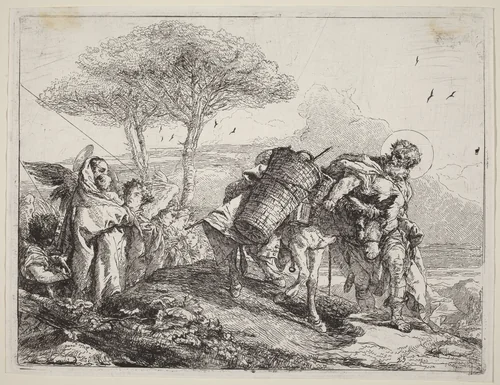 The Madonna and Child at Left, with a File of Angels by Giovanni Domenico Tiepolo, print, 1753