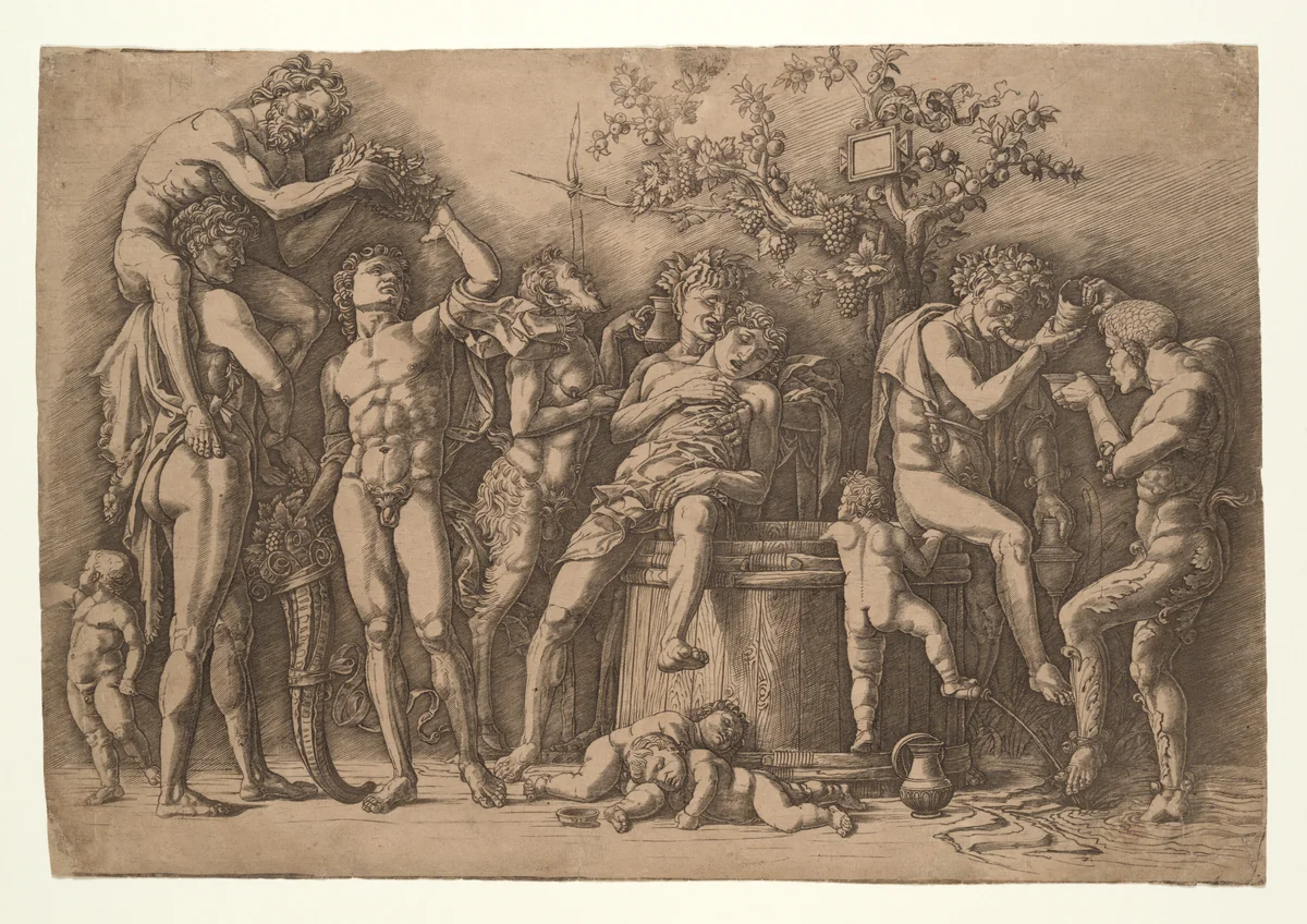 Bacchanal with a Wine Vat by Andrea Mantegna, print, 1475