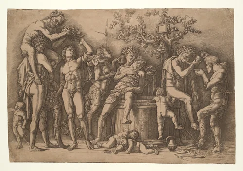 Bacchanal with a Wine Vat by Andrea Mantegna, print, 1475