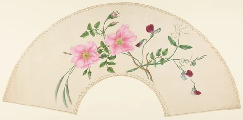 Fan Design with Flower Motifs by anonymous, drawing, 1800-1899