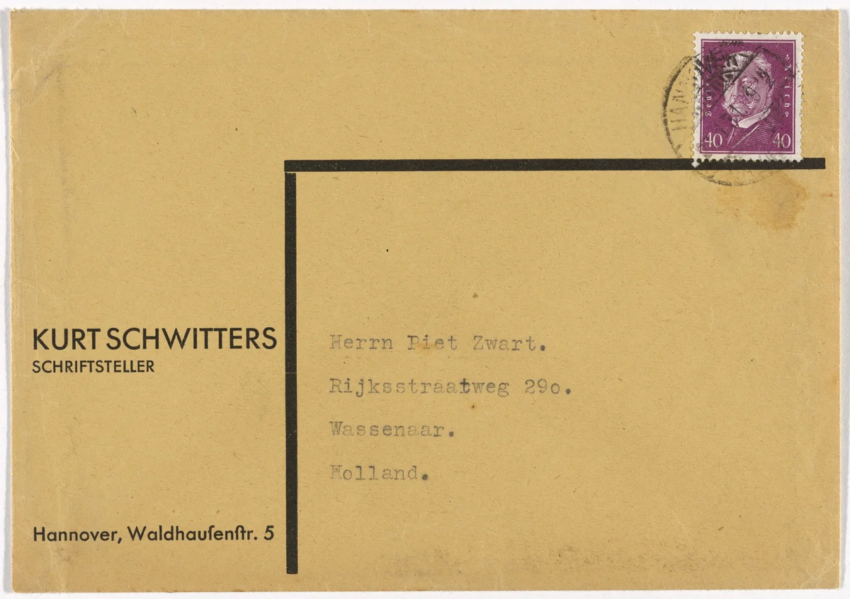 Stationery envelope for Kurt Schwitters by Kurt Schwitters, design, 1930