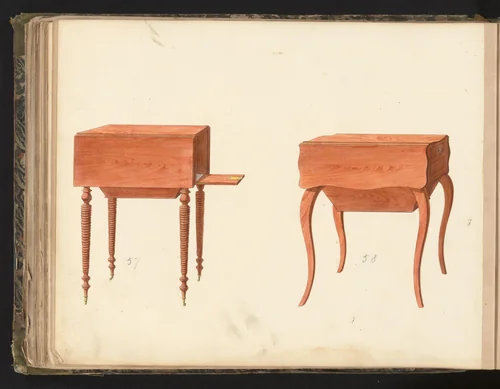 Twee ontwerpen voor nachtkastjes by anonymous, drawing, 1825-1839