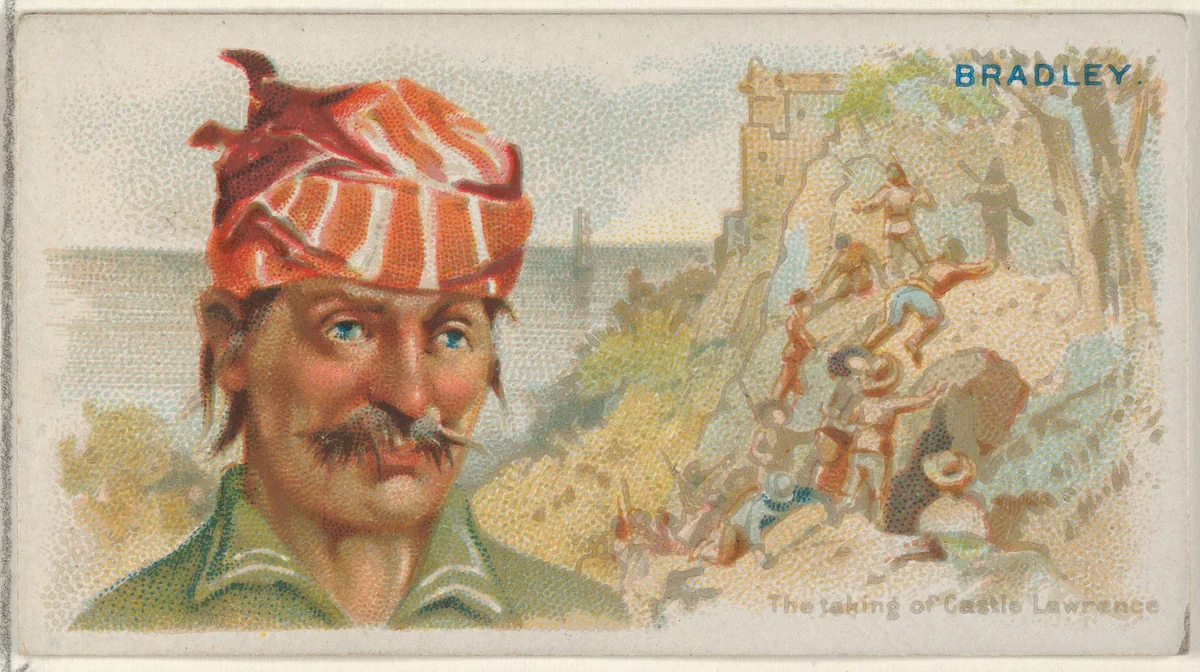 Bradley, The Taking of Castle Lawrence, from the Pirates of the Spanish Main series (N19) for Allen & Ginter Cigarettes by Allen & Ginter, print, 1886-1891