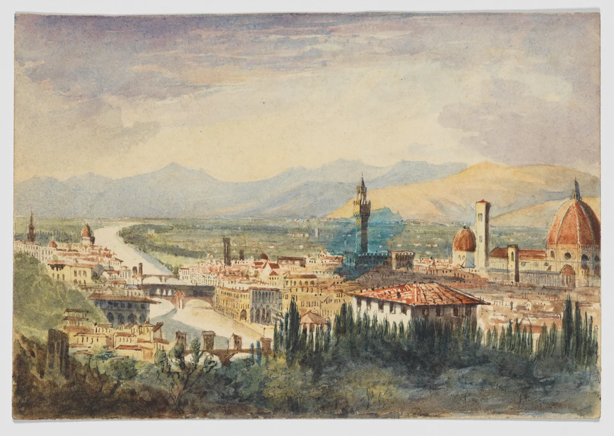 View of Florence from the Basilica di San Miniato al Monte by anonymous, drawing, 1850-1860