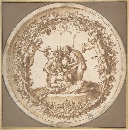 The Drunken SiIenus: Design for the "Tazza Farnese" by Annibale Carracci, drawing, 1599-1600