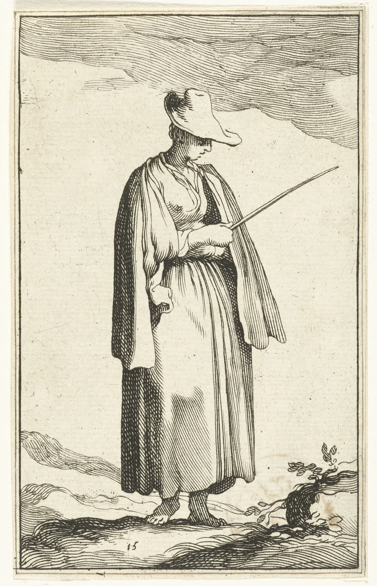 Jonge boerin by Frederick Bloemaert, print, 1635-1669
