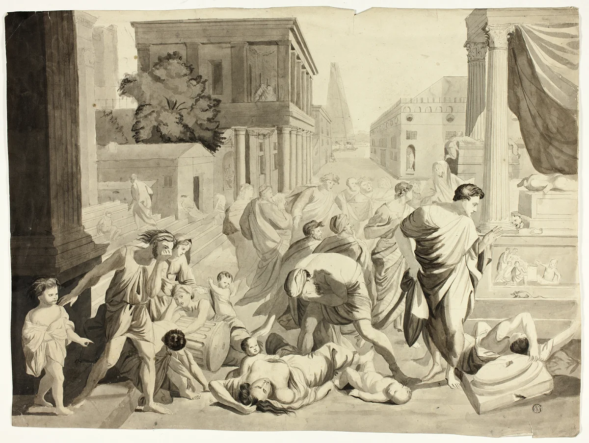 Plague of Ashdod by Nicolas Poussin, drawing, 1750-1849