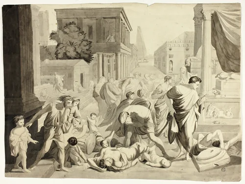 Plague of Ashdod by Nicolas Poussin, drawing, 1750-1849
