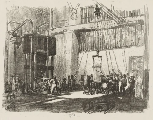 English War Work: Bottling the Big Shell by Joseph Pennell, print, 1916