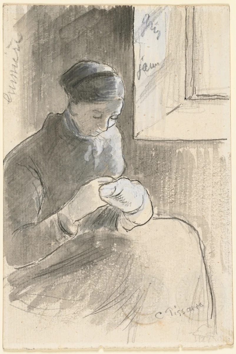 The Mender by Camille Pissarro, drawing, 1876-1886
