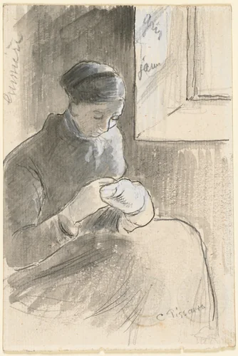 The Mender by Camille Pissarro, drawing, 1876-1886
