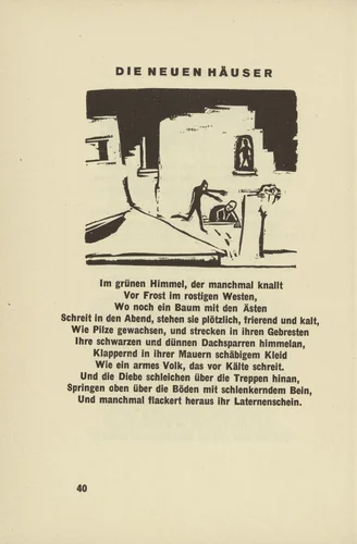 The New Houses (Die neuen Häuser) (headpiece, page 40) from Umbra vitae (Shadow of Life) by Ernst Ludwig Kirchner, illustrated book, 1924