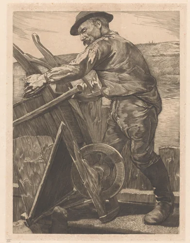 Arbeider met een kruiwagen by Johannes Josephus Aarts, print, 1881-1934