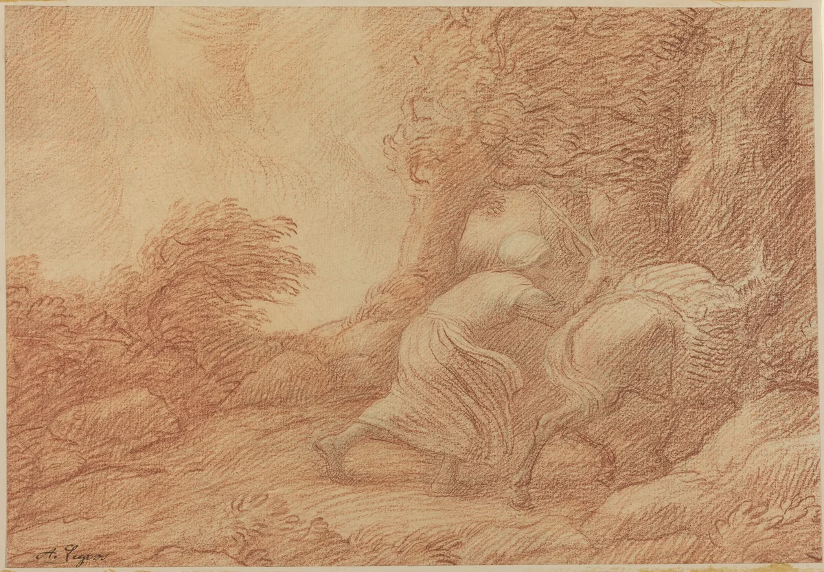 Peasant and Ass by Alphonse Legros, drawing, 1837-1911