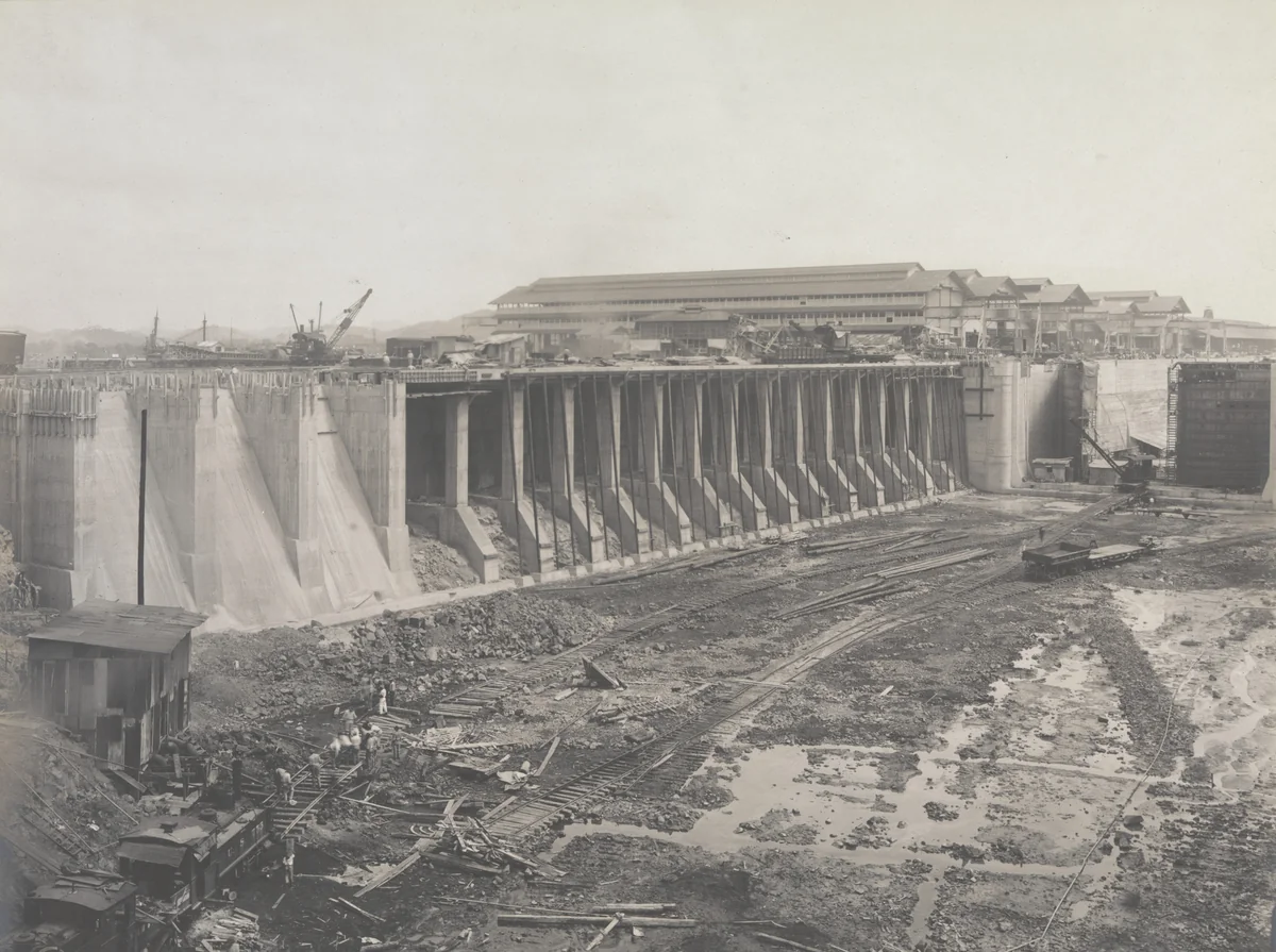 Balboa Terminals. Entrance Pier and Gates to Dry Dock #1. From Unloader Wharf by Unidentified Photographer, photograph, 1916
