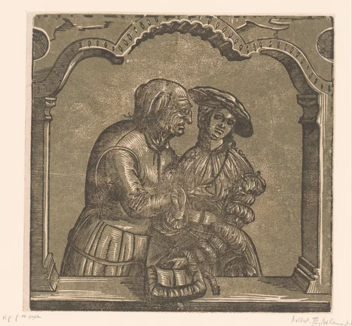 Ongelijk paar: een oude man met een jonge vrouw by Unknown, print, 1506-1568