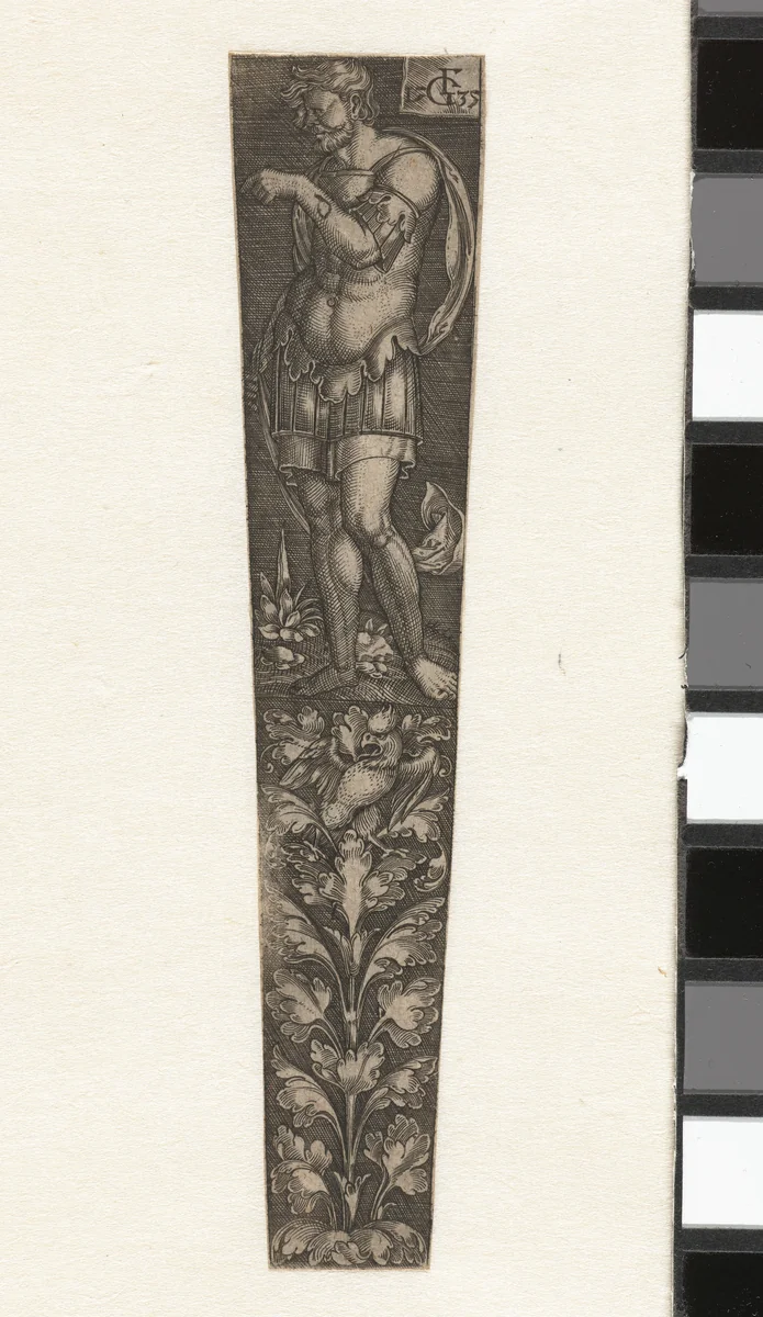Ornament met vogel en staande man by Unknown, print, 1535