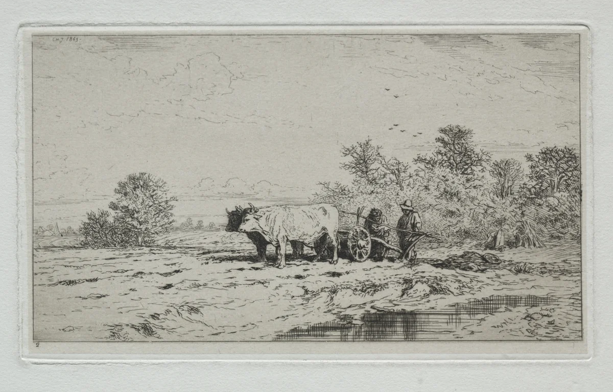 Landscape, Labourers by Charles-Émile Jacque, print, 1845