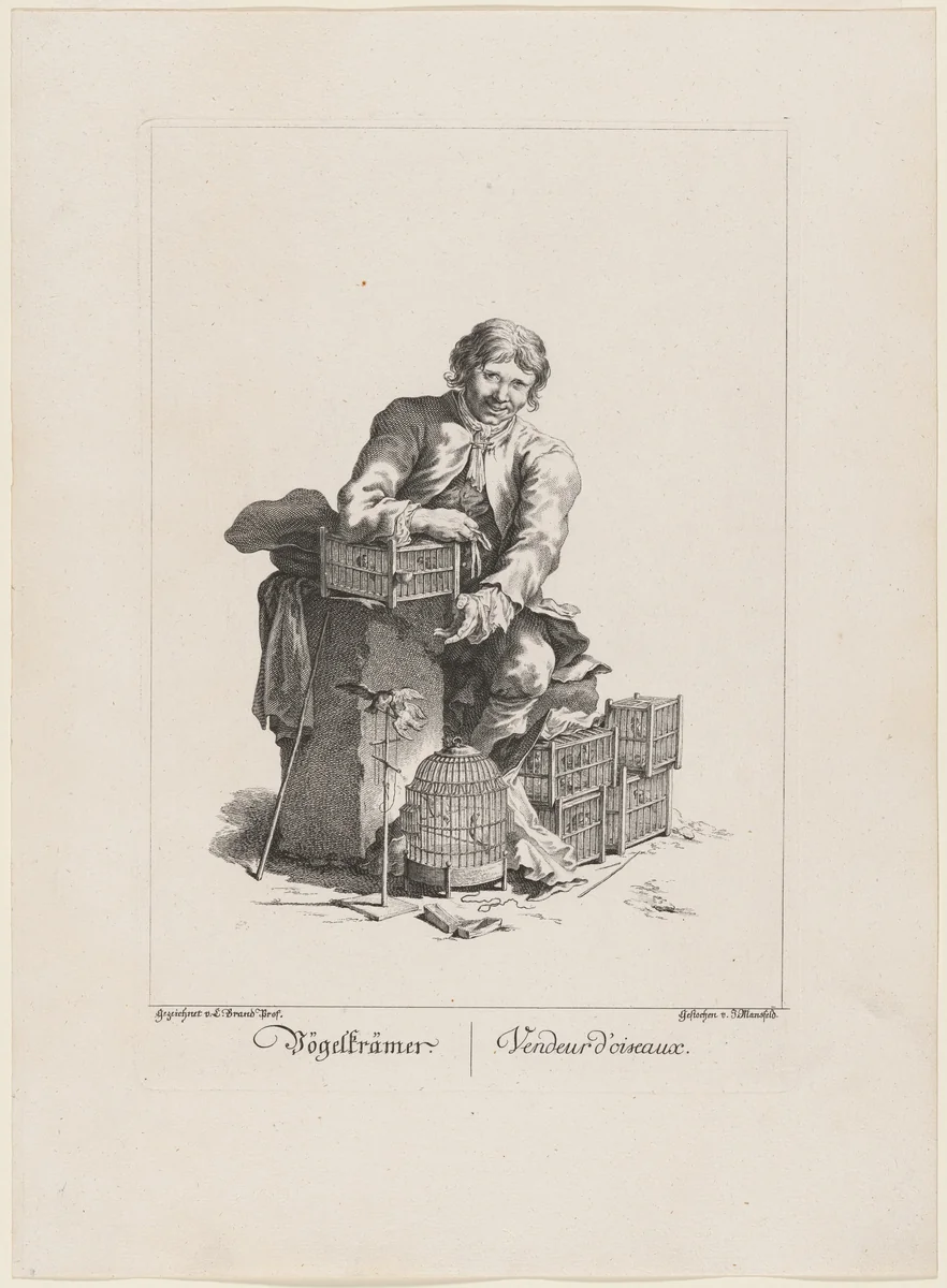 Vögelträmer (Bird Vendor) by Johann Georg Mansfeld
Johann Christian Brand, print, 1775