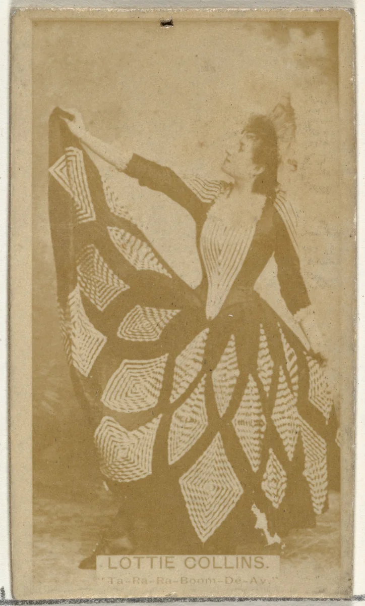 Lottie Collins, Ta-Ra-Ra-Boom-De-Ay, from the Actors and Actresses series (N145-8) issued by Duke Sons & Co. to promote Duke Cigarettes by W. Duke, Sons & Co., photograph, 1890-1895