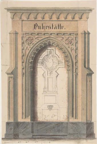 Design for gothic archway and cross by anonymous, drawing, 1800-1900