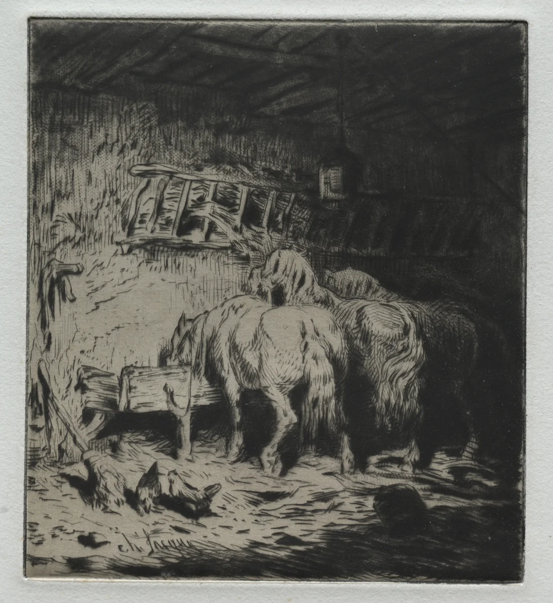 The Stable by Charles-Émile Jacque, print, 1848