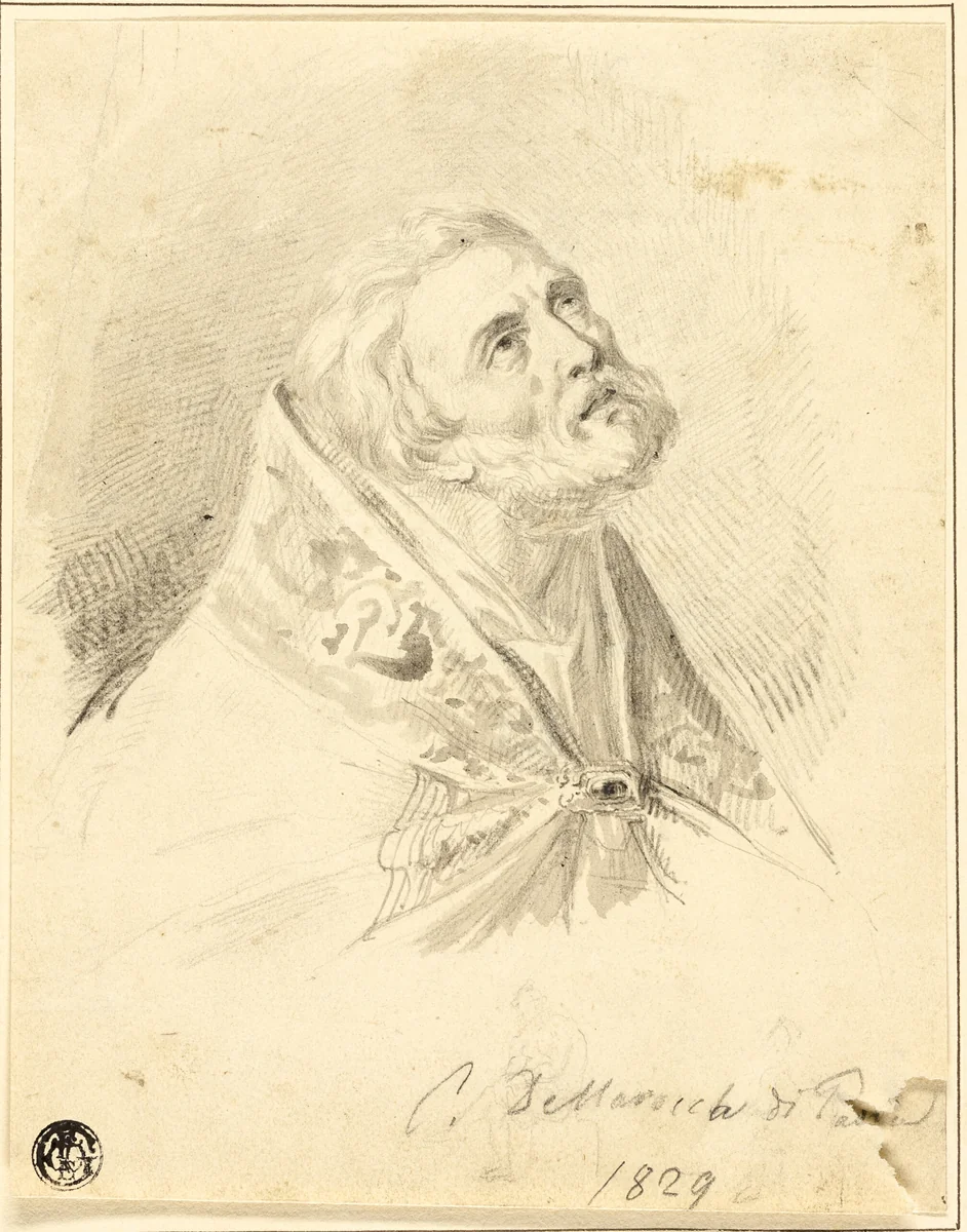 Bust of Bishop Saint, with Slight Figure Sketches by Carlo Dellarocca
Paul Delaroche, drawing, 1829-1834