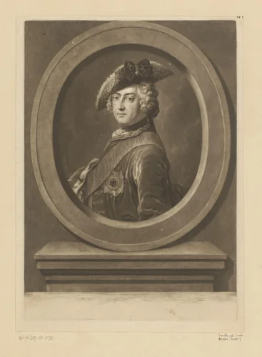 Portret van Frederik de Grote by Richard Houston, print, 1731-1775