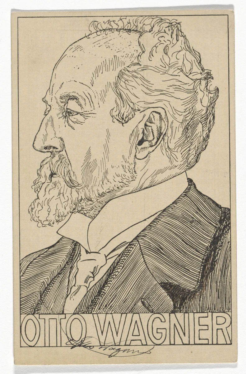 Wiener Werkstätte postcard with portrait of Otto Wagner (Addressed to Ludwig Schenkel) by Unidentified Designer, design, 1918