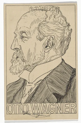 Wiener Werkstätte postcard with portrait of Otto Wagner (Addressed to Ludwig Schenkel) by Unidentified Designer, design, 1918